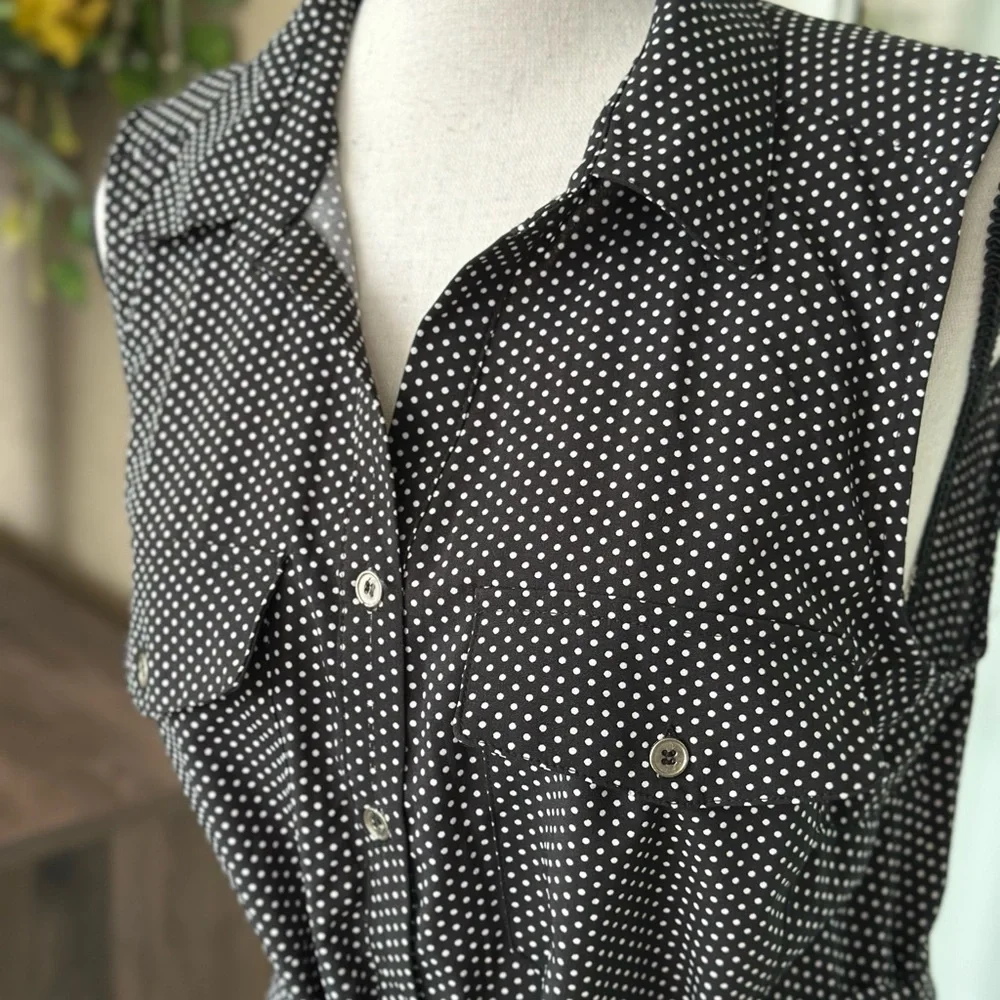 NWOT NY Collection Sleeveless Point Collar Self Belted Shirt Dress - Picture 6 of 10